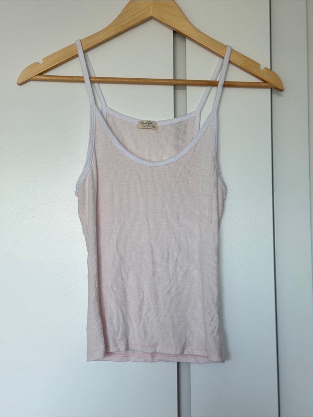 Brandy Melville Light Pink Ribbed Tank Top with White Trim